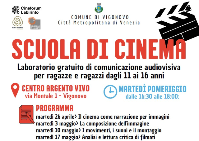 "Scuola di Cinema", corso gratuito al Centro Argento Vivo