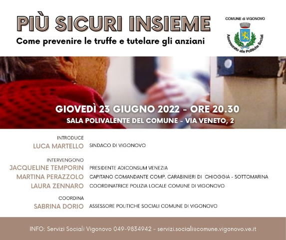 "Più sicuri insieme". Serata informativa per prevenire le truffe