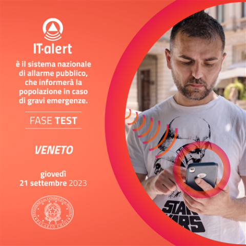 TEST IT-alert. Al via test del nuovo sistema di allarme pubblico in Veneto 