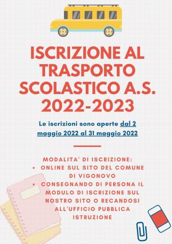 Iscrizione al Trasporto Scolastico a.s. 2022/2023