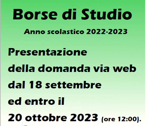 Borse di Studio Regione Veneto a.s. 2022/2023 - domande dal 18 settembre al 20 ottobre 2023