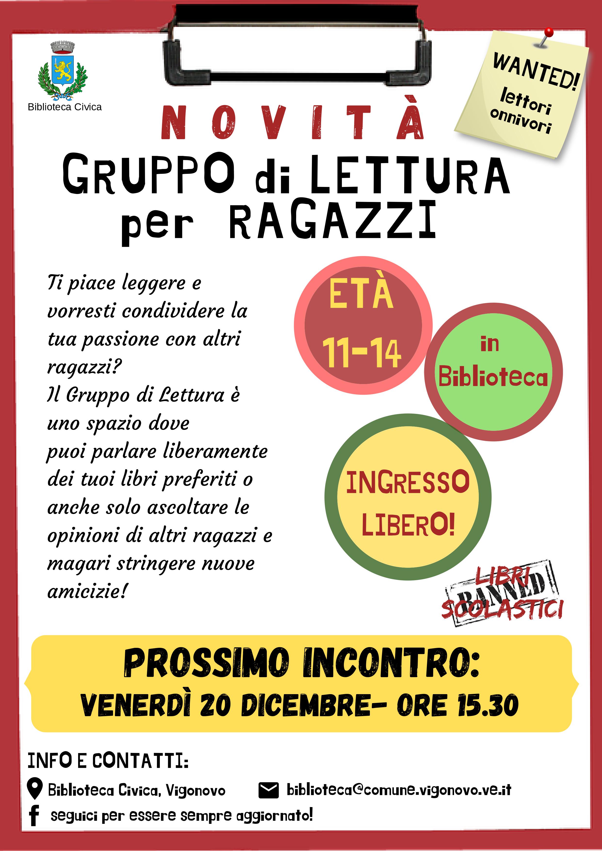 Secondo incontro del gruppo di lettura per ragazzi