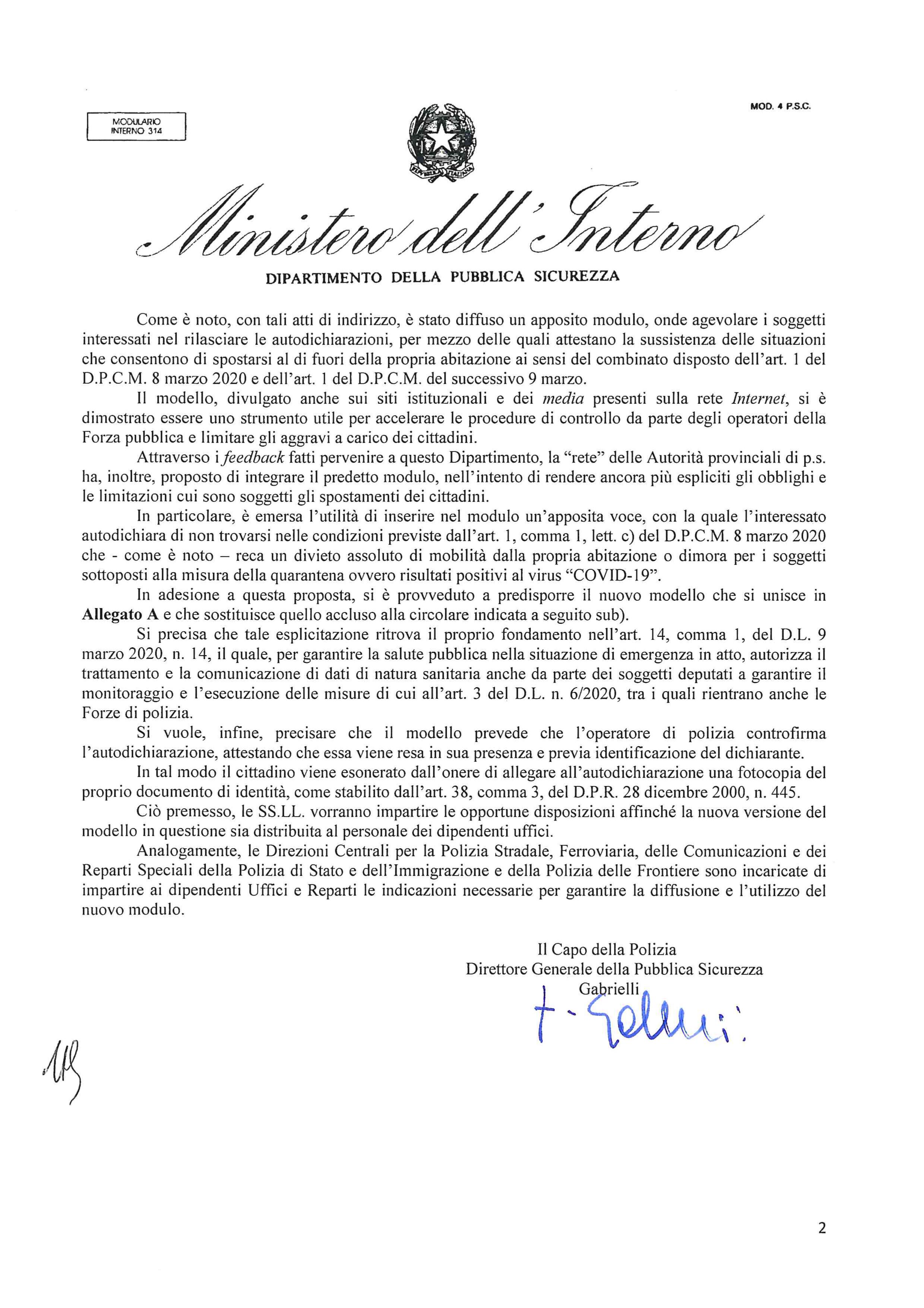 Coronavirus - Nuova auto-dichiarazione per gli spostamenti