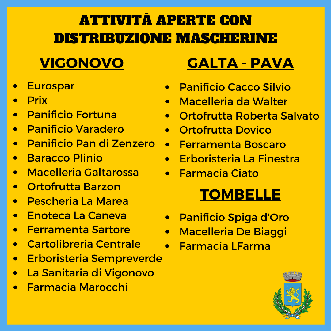 Coronavirus - Distribuzione mascherine. Elenco attività aggiornate al 28 marzo
