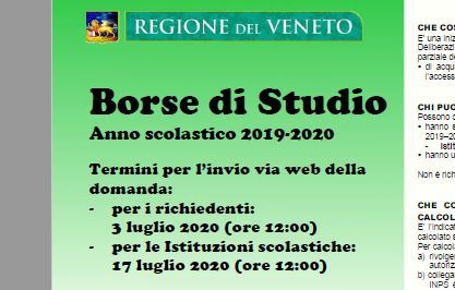 Borse di Studio Regione Veneto a.s. 2019/2020 - domande dal 3 giugno al 3 luglio 2020