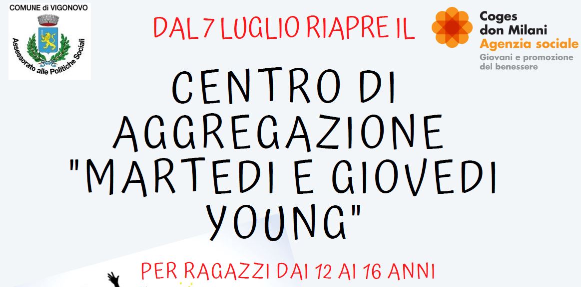 Apertura estiva del Martedì e Giovedì Young. Spazio gratuito di gioco e socializzazione per ragazzi dai 12 ai 16 anni.