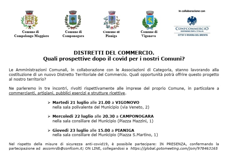 Incontro per operatori: "Distretti del commercio. Quali prospettive dopo il COVID per i nostri Comuni?"