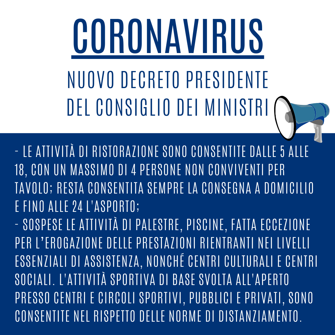 Nuovo Decreto del Presidente del Consiglio dei Ministri - 24 ottobre 2020