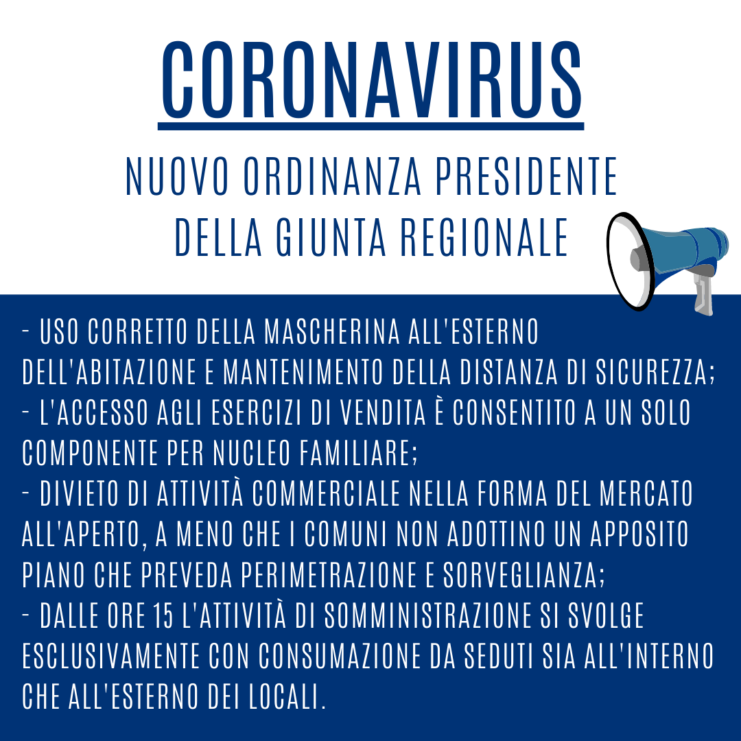 Coronavirus - Nuova Ordinanza Regionale