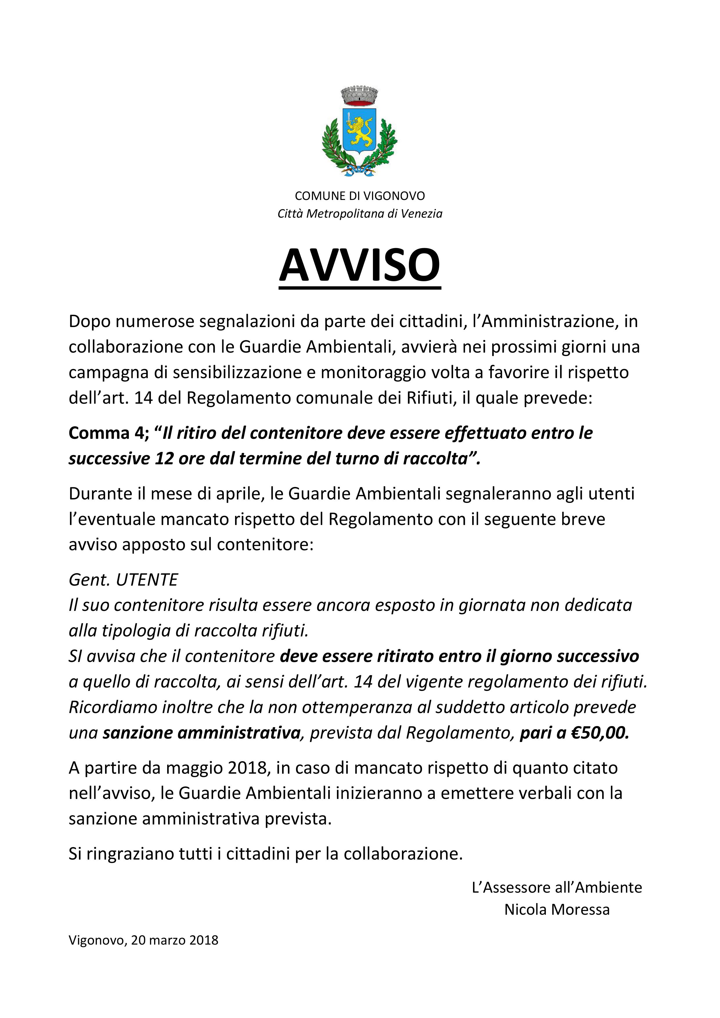 Avviso alla cittadinanza