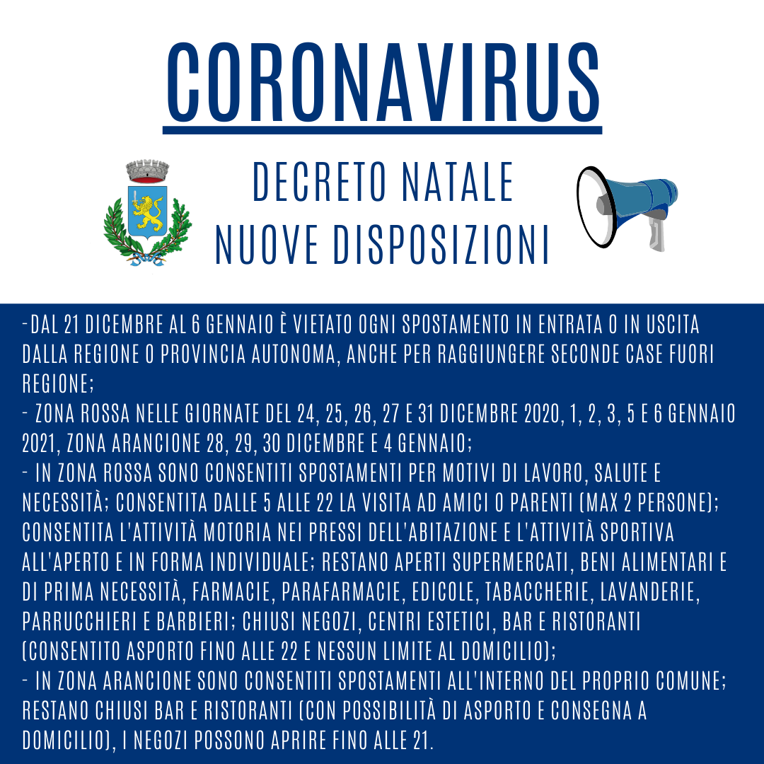 Decreto Natale: le misure in vigore a partire dal 21 dicembre e fino al 6 gennaio