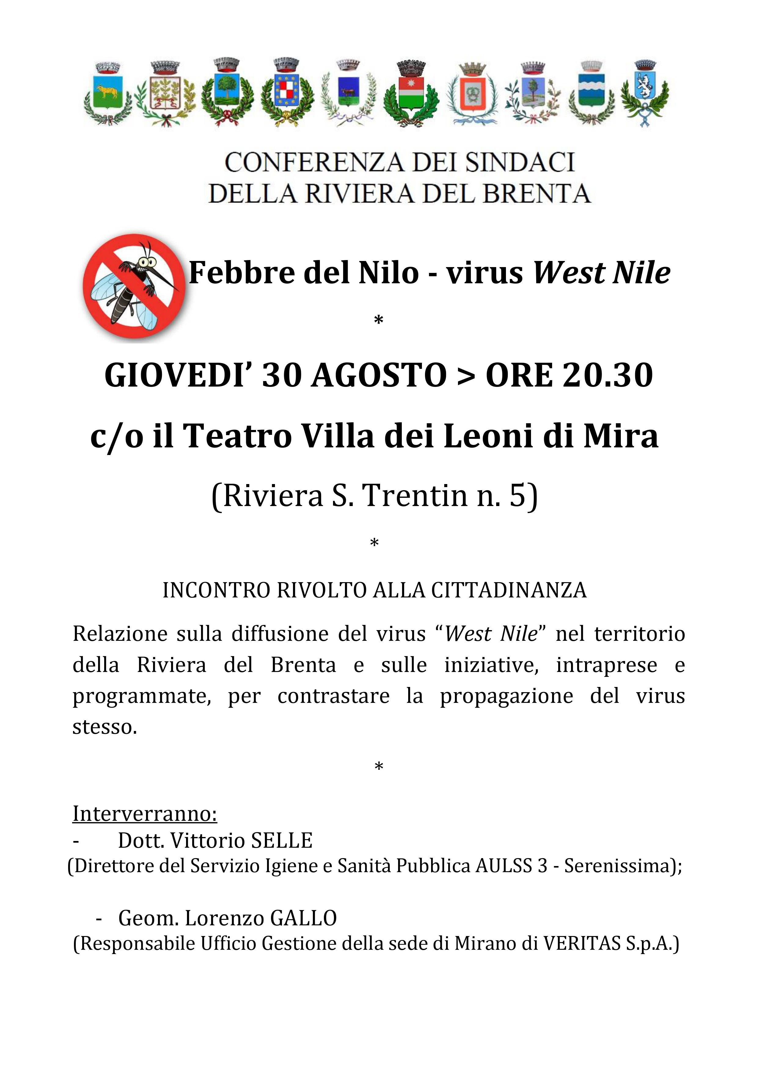 Incontro aperto alla cittadinanza sul West Nile virus
