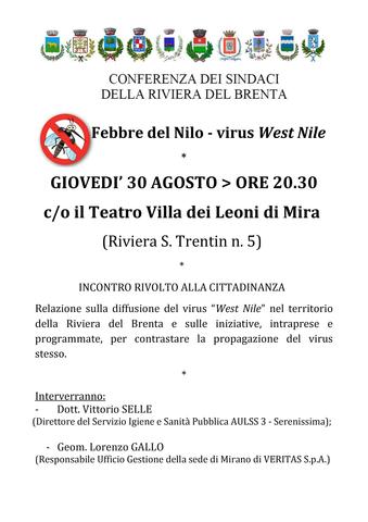 Incontro aperto alla cittadinanza sul West Nile virus