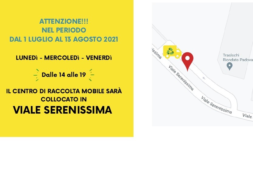 Centro di Raccolta Mobile Tombelle. Spostamento dal 1° Luglio al 13 Agosto 2021