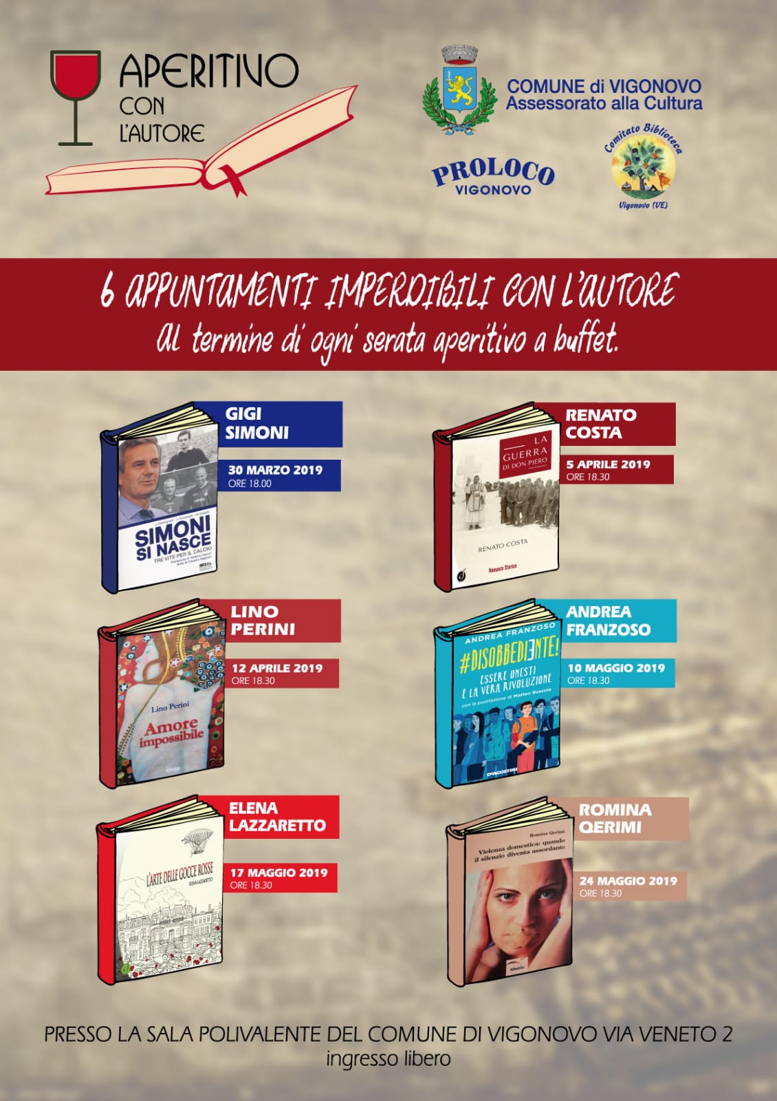 Aperitivo con l'autore: 6 appuntamenti imperdibili, dal 30 marzo. Avviso di variazione data.