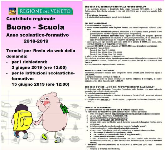 Contributo regionale Buono-Scuola. Anno scolastico-formativo 2018-2019